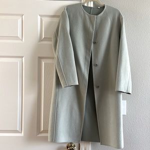 Uniqlo wool blended long jacket light green XS